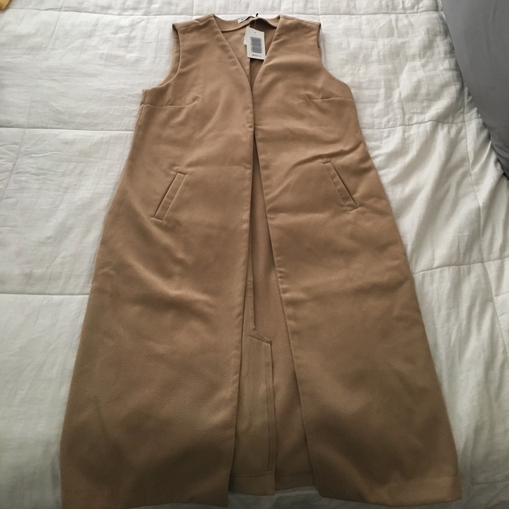 NWT Long faux wool camel vest