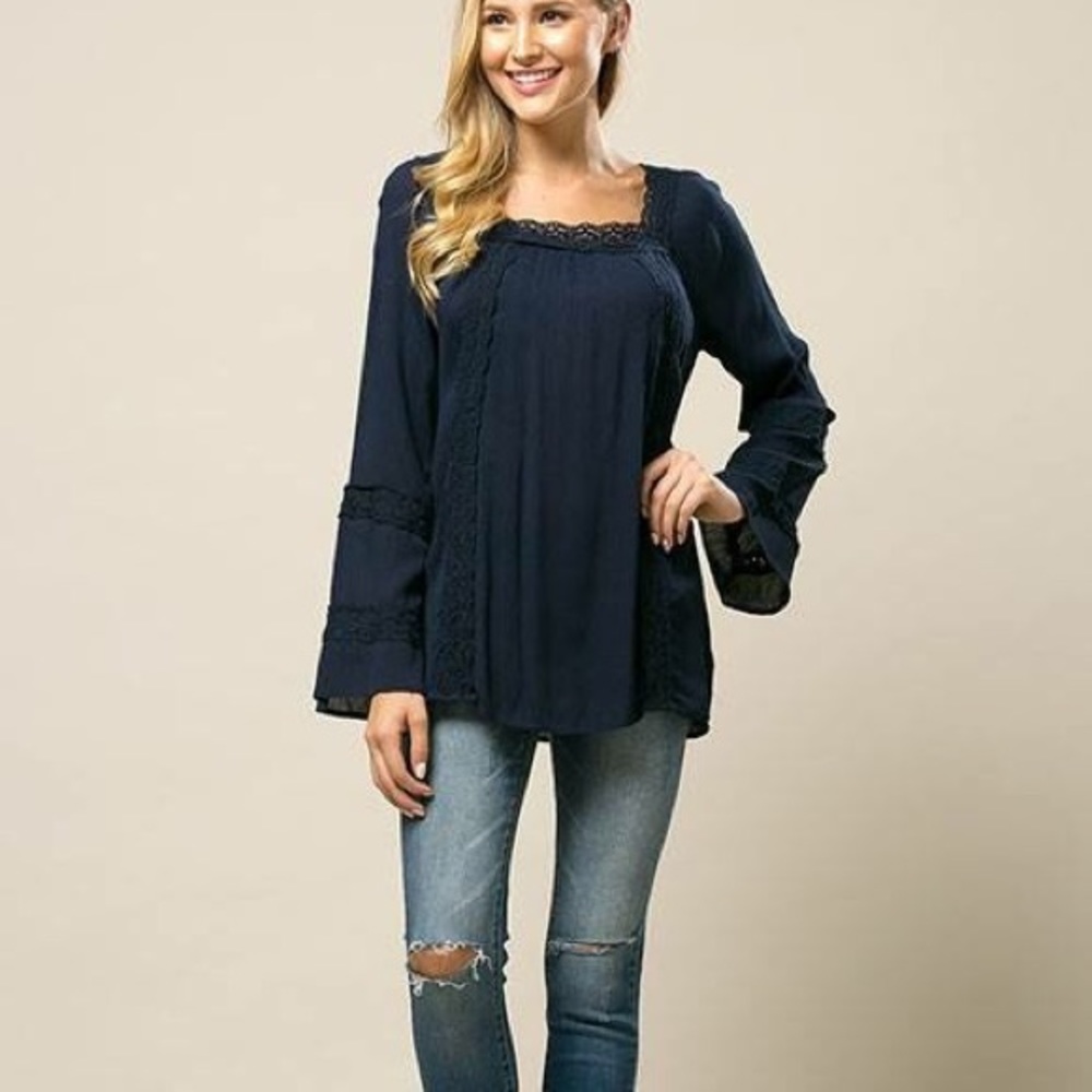 Navy Blue Square Neck Top