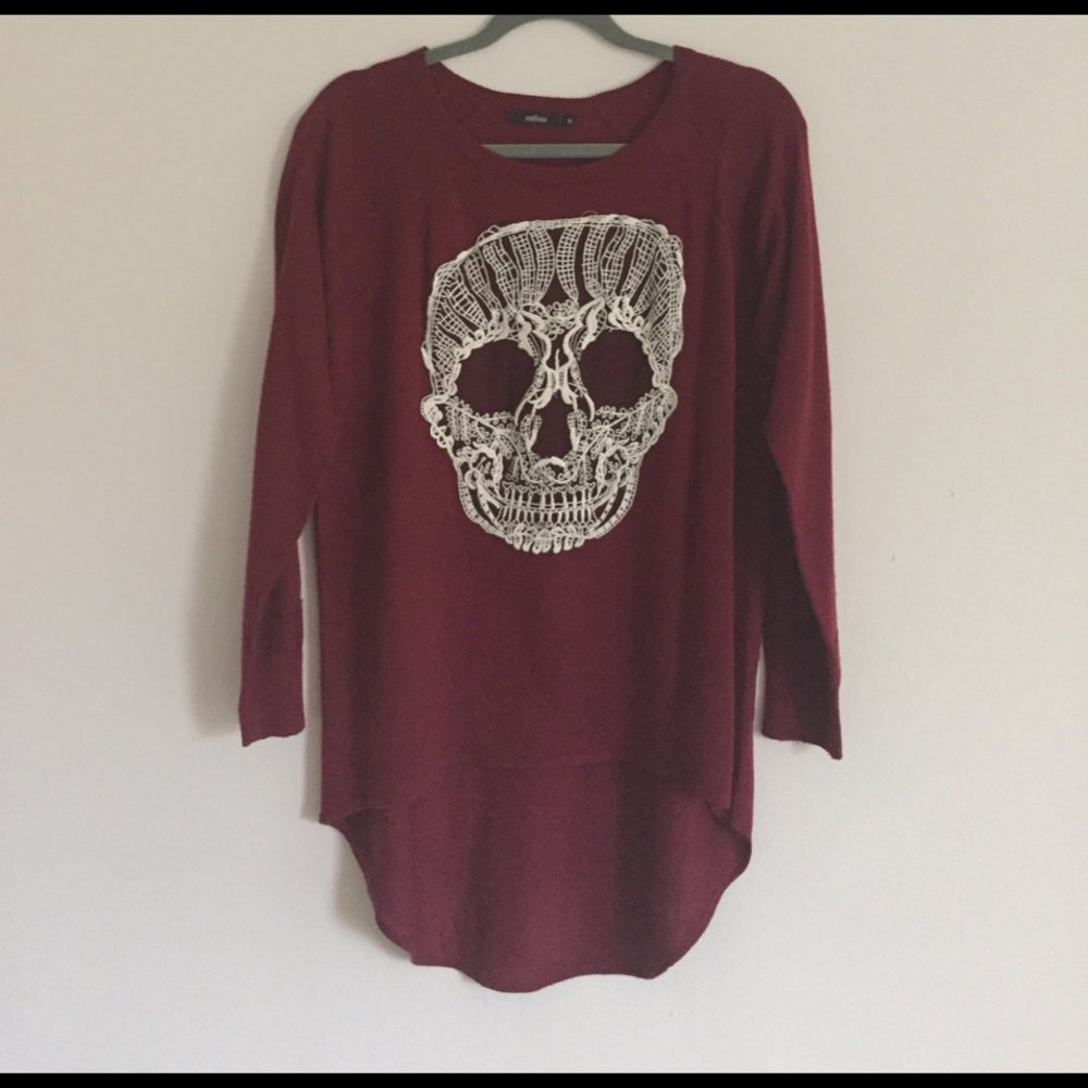 LF Millau Lace Skull Maroon Sweater size Small
