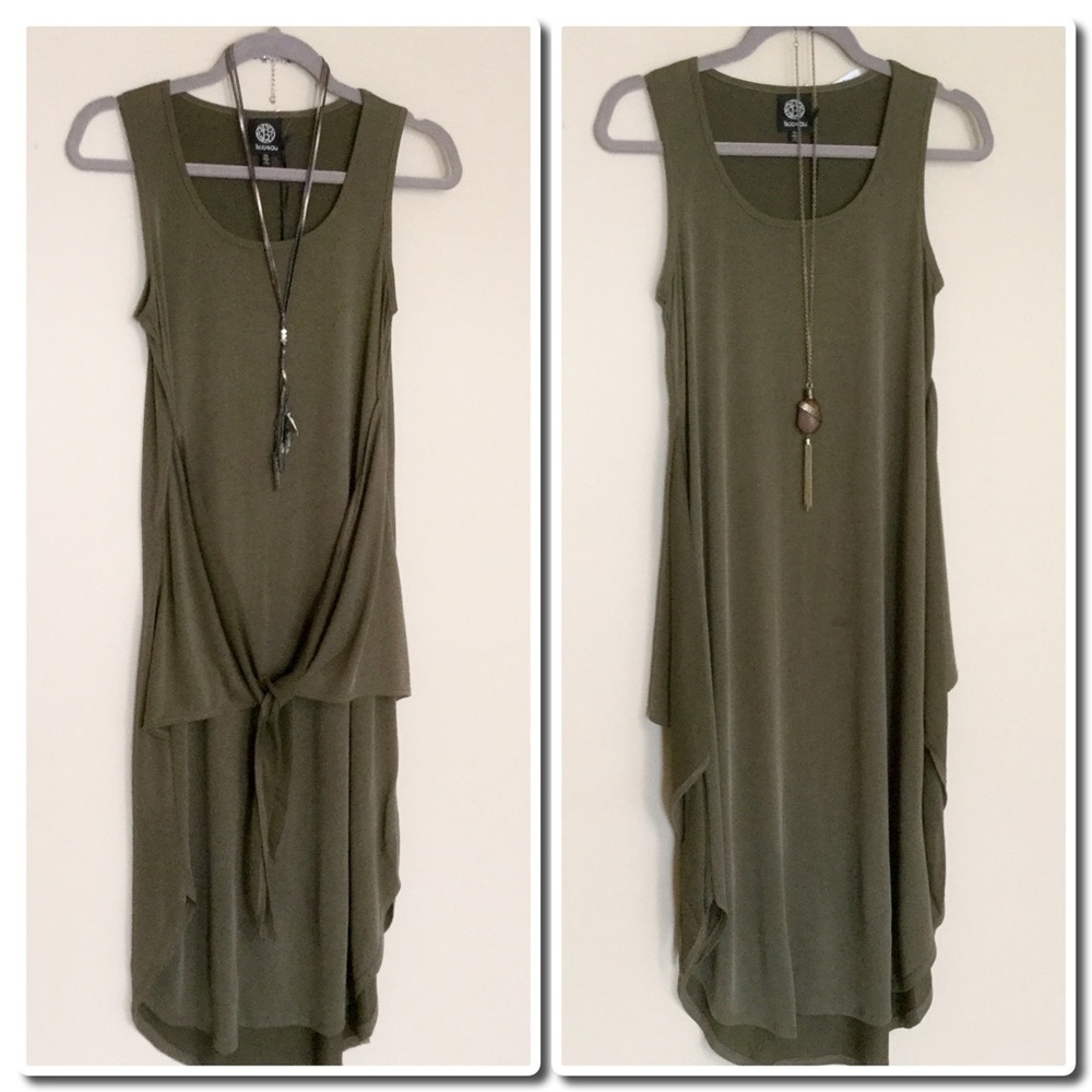 Sleeveless Tie Midi in Olive 50% OFF WAS $39 - Picture 2 of 6