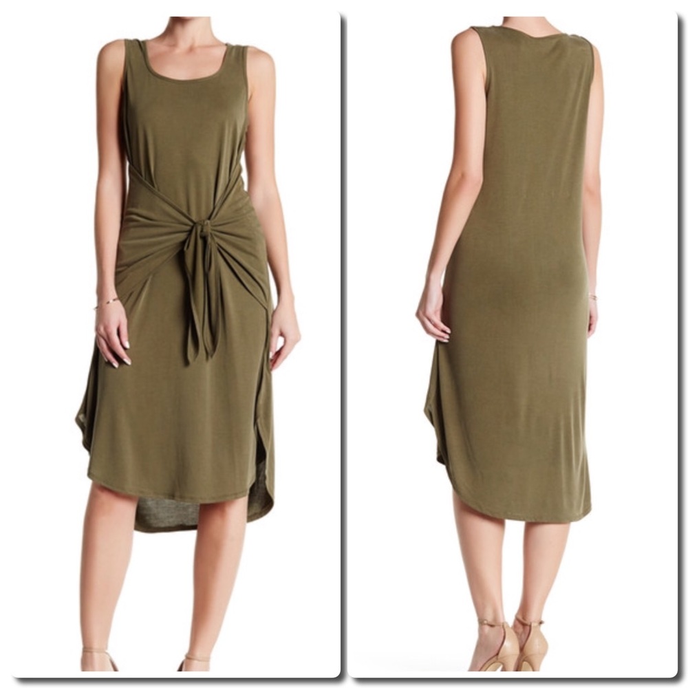 Sleeveless Tie Midi in Olive 50% OFF WAS $39 - Picture 5 of 6