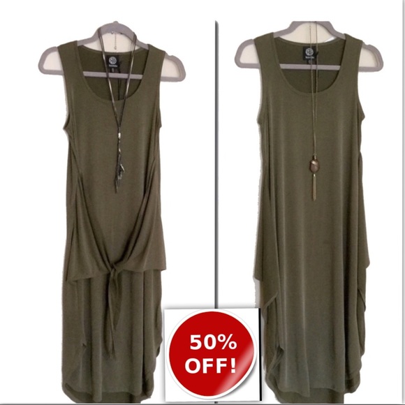 Sleeveless Tie Midi in Olive 50% OFF WAS $39 - Picture 6 of 6