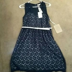 Blue and white belted dress