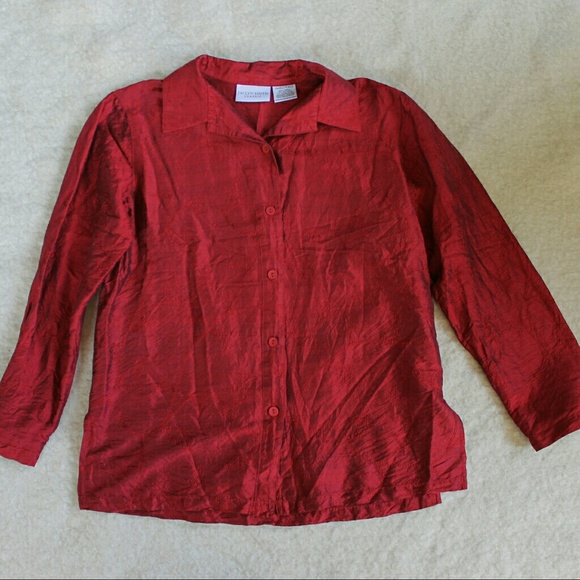 Jaclyn Smith Tops - Red Silk Embroidered Blouse Jaclyn Smith Tops - Red Silk Embroidered Blouse