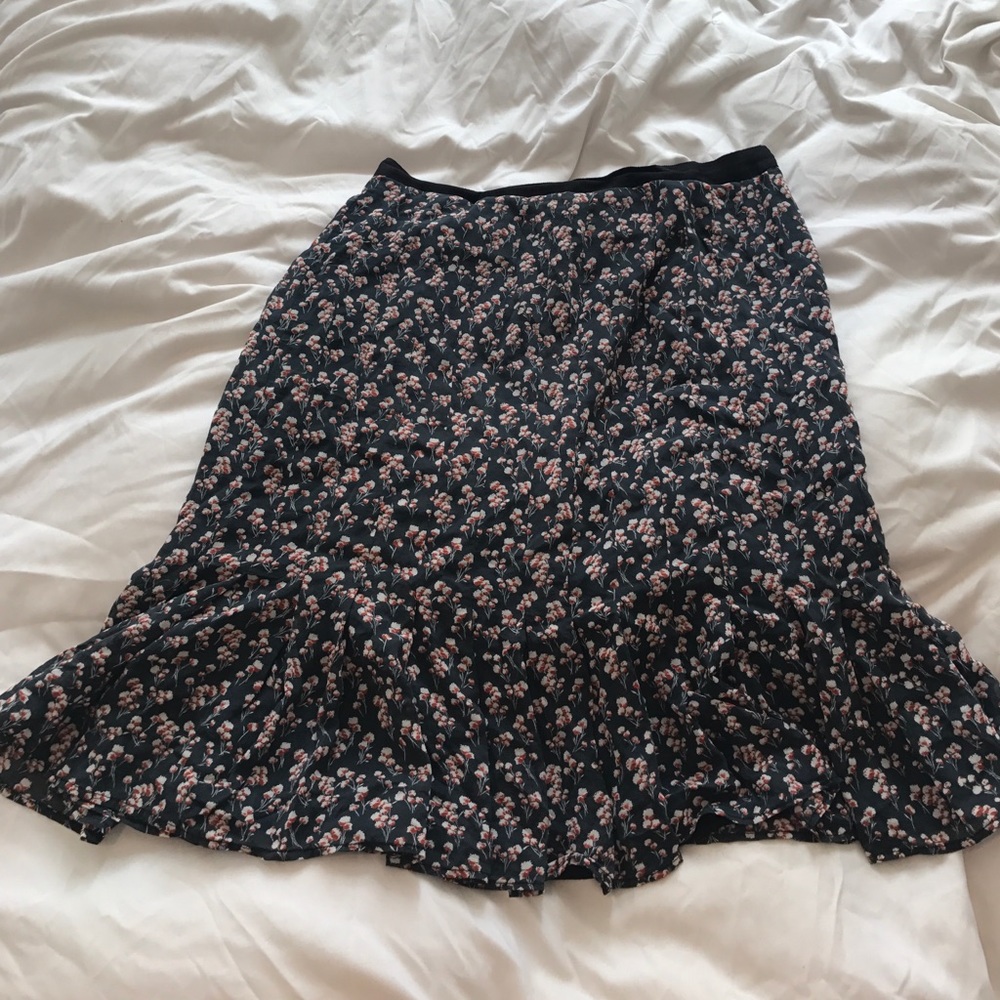 Tory Burch High Waist Plated Skirt Blue Floral