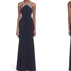 Long Navy Blue Prom Dress