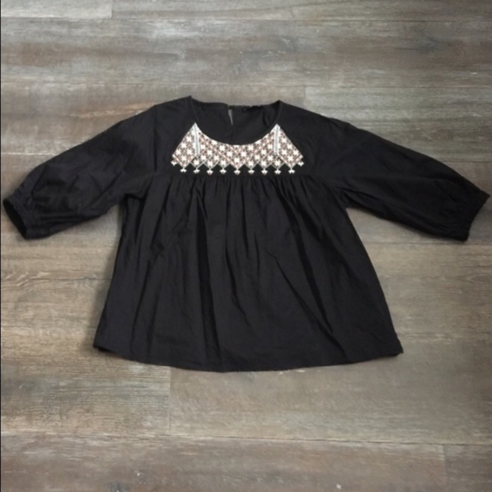 Madewell Black Embroidered Peasant Blouse