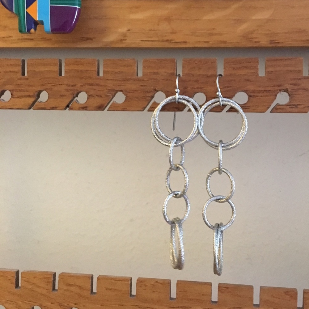 Silver Dangling Multi Hoop Earrings