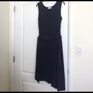 Navy asymmetric hem sleeveless dress with sash