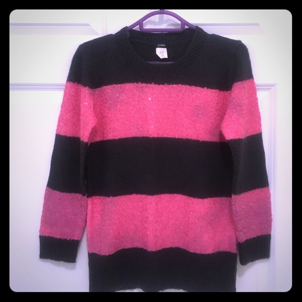 Jcrew pink and grey stripes sequined sweater