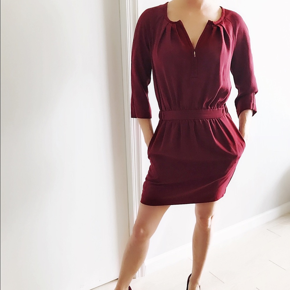 Crimson dress with front zipper