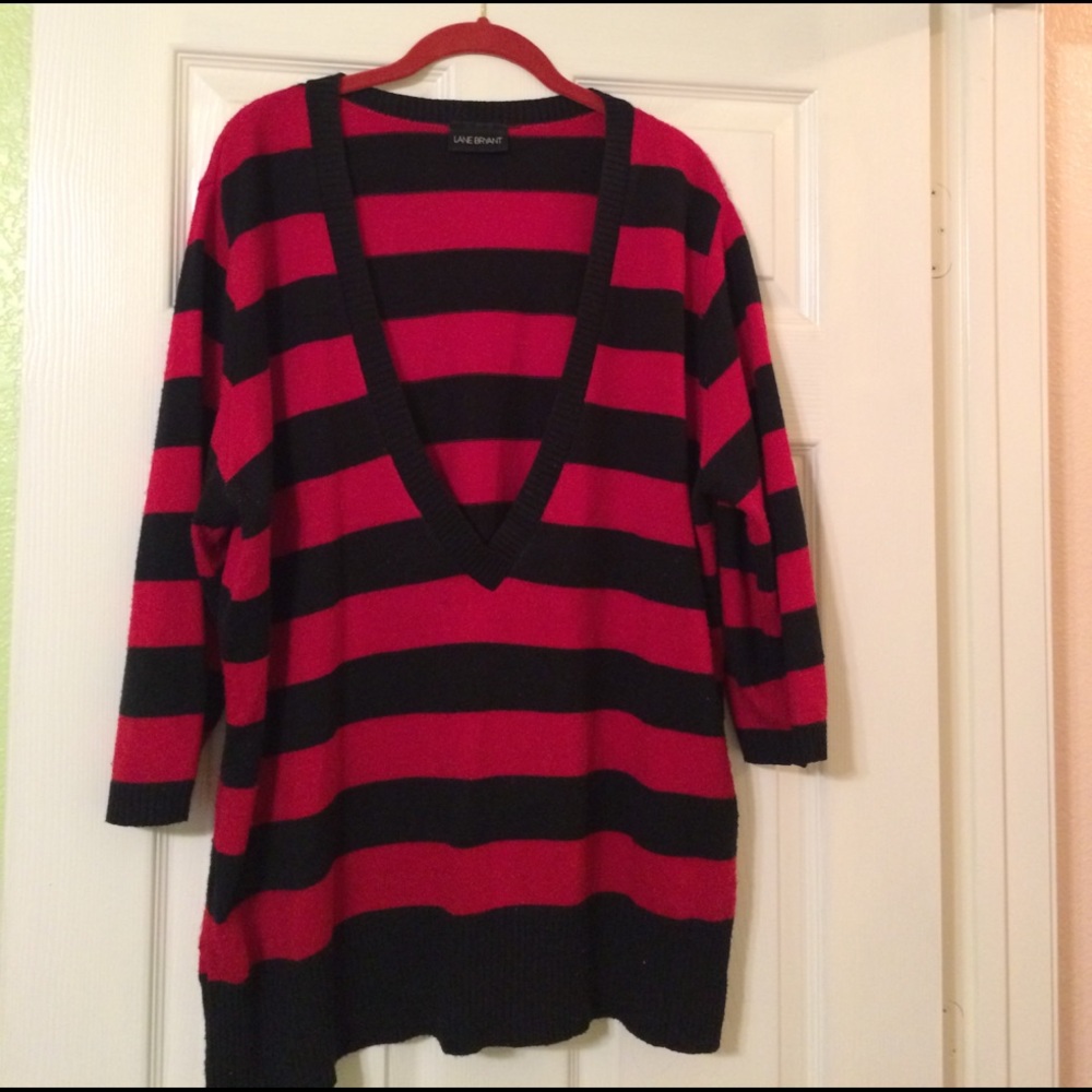 Black & Red Oversized Deep-V Sweater
