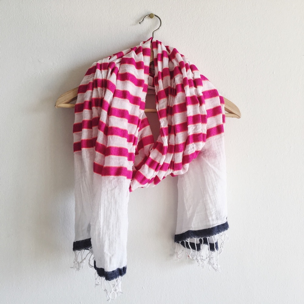 Hot Pink Striped Cotton Blend Scarf