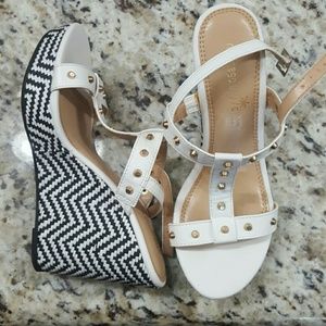 Black and white studded wedges