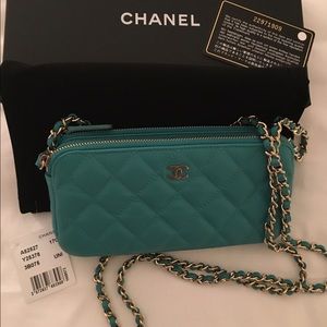 Authentic Chanel turquoise caviar mini crossbody