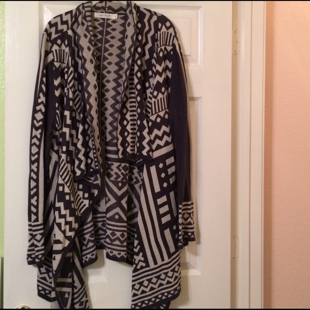 Grey & Taupe Tribal Open Front Oversized Sweater