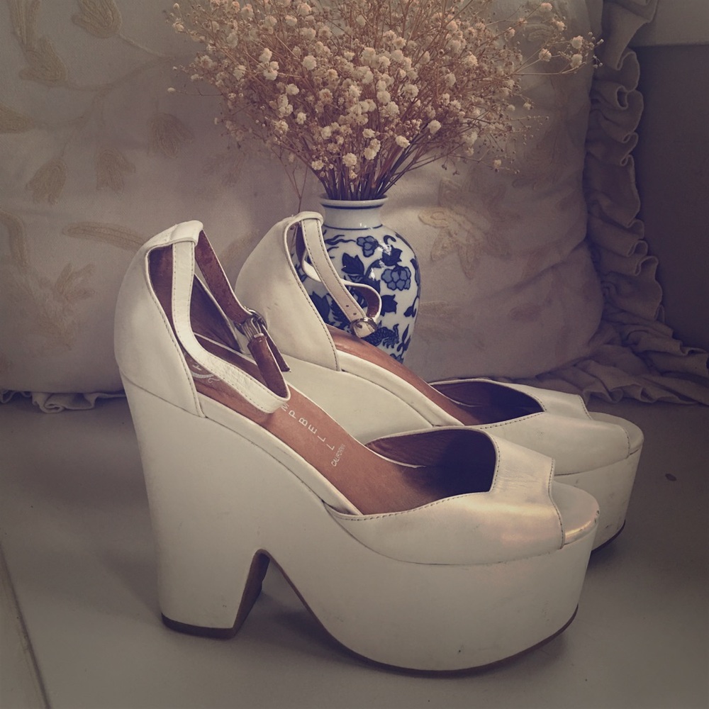 Jeffrey Campbell white ankle platforms