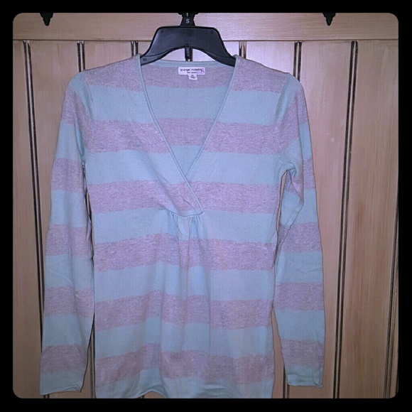 Seafoam Grean stripe maternity sweater - Picture 1 of 2