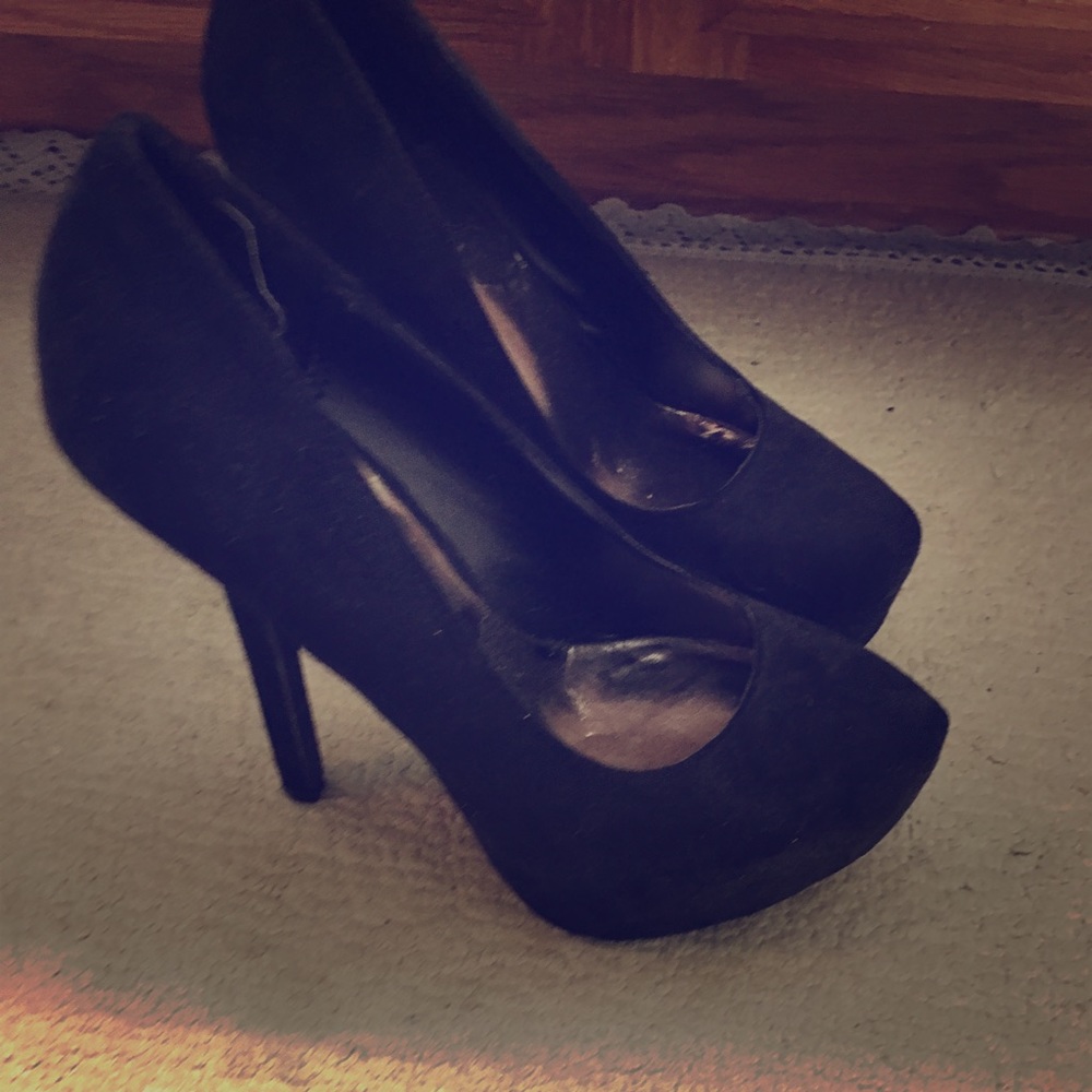 Black faux swede platforms