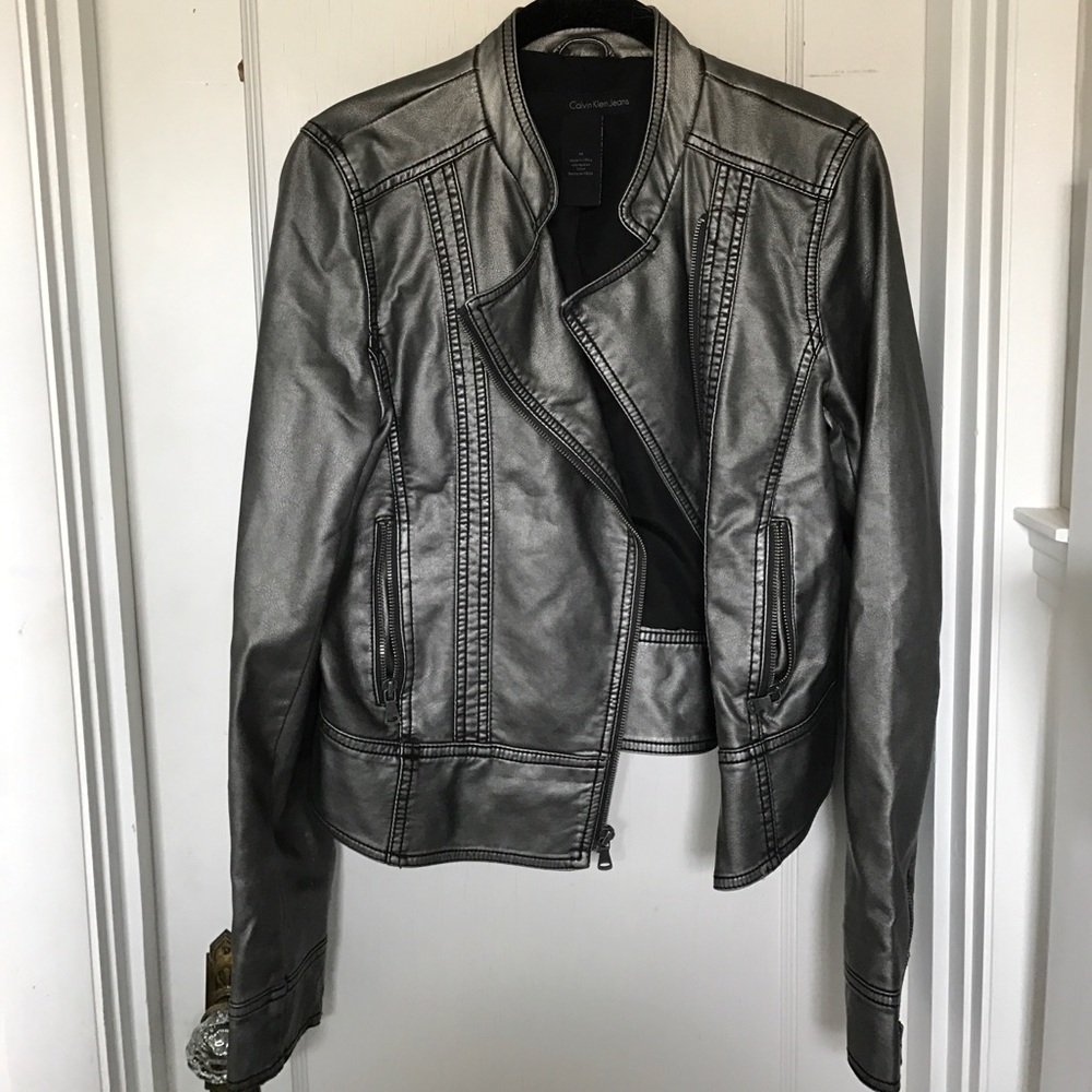 Gunmetal faux leather jacket Calvin Klein