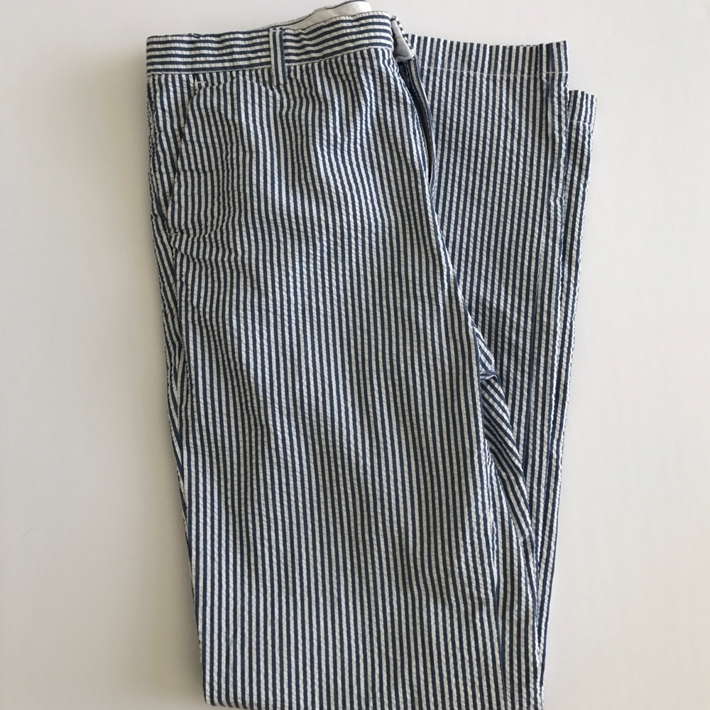 Boys blue and white seersucker pants.