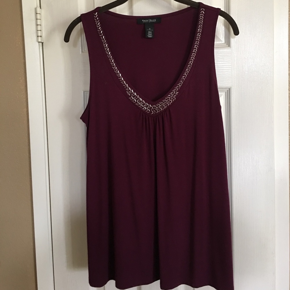 Rayon/spandex beaded v-neck tank