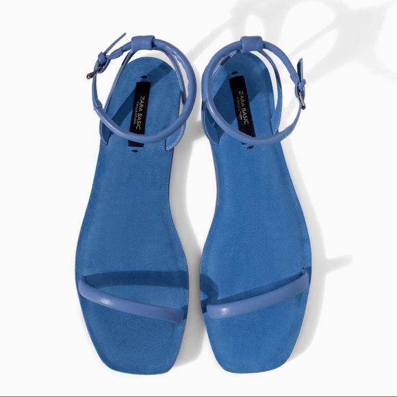 Zara Shoes - NEW ZARA Blue Flat Sandal with Ankle Strap