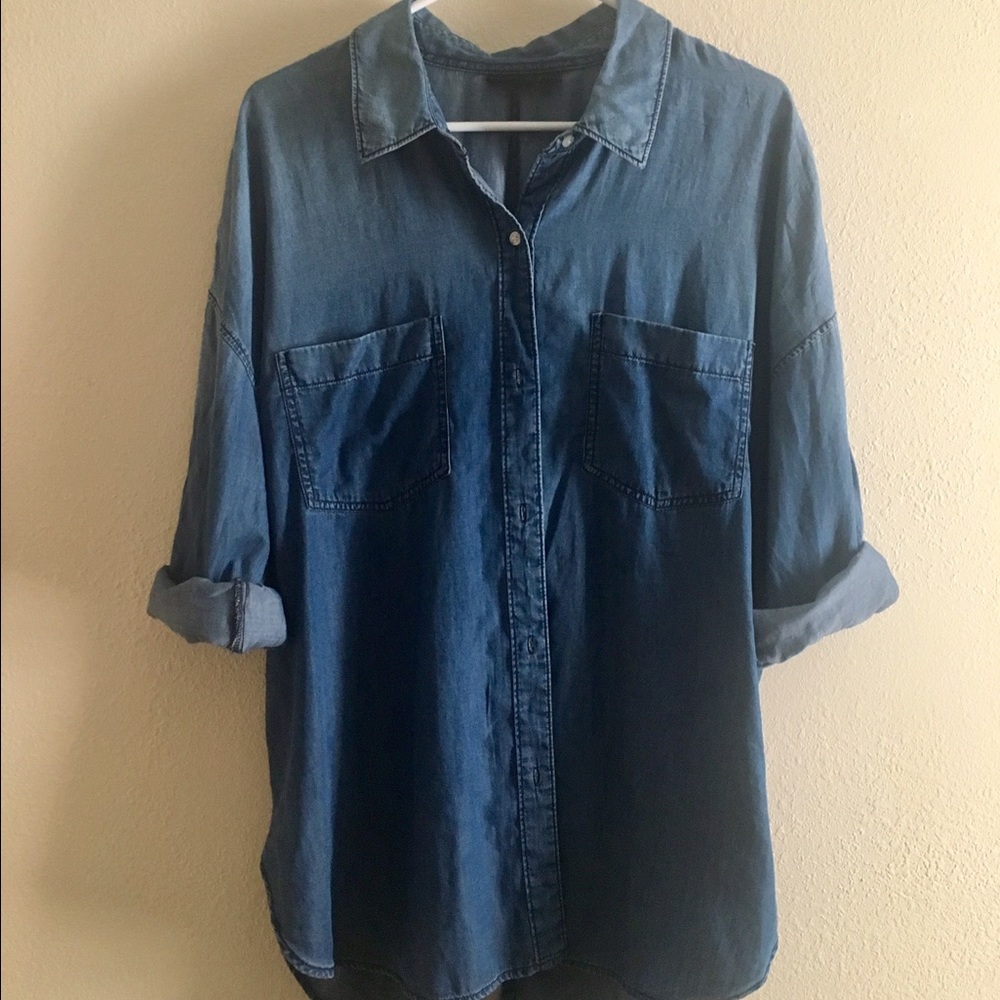 Denim-style button-down shirt