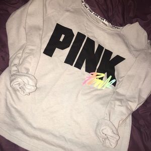 XS PINK grey cut off crew neck