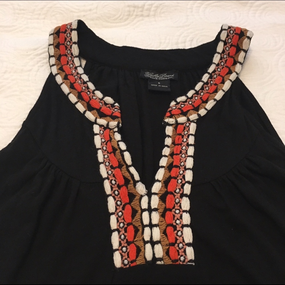 Lucky Brand top with embroidered neckline