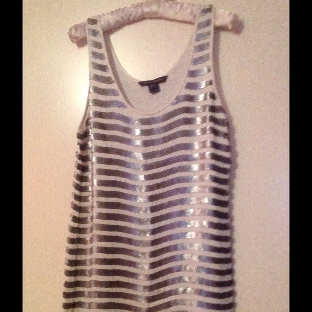 White and silver beaded sleeveless dress