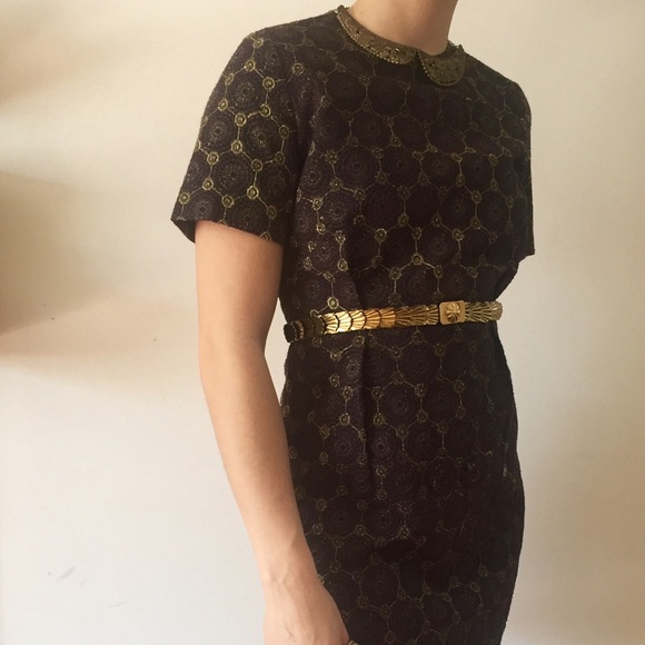 Designer Purple and Gold Business Dress - Picture 2 of 4