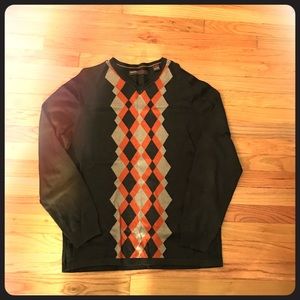 Men's v neck sweater/brown and orange