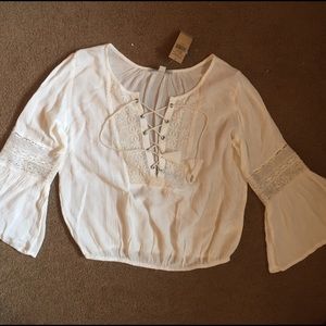 White Lace up American Eagle top