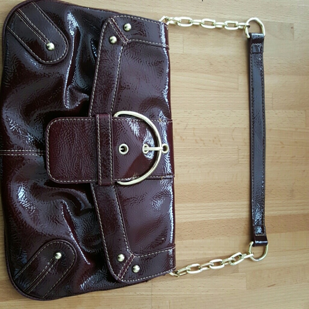Burgandy patent leather  (faux) shoulder bag