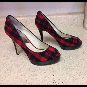 Michael Kors peep toe plaid pump stilleto