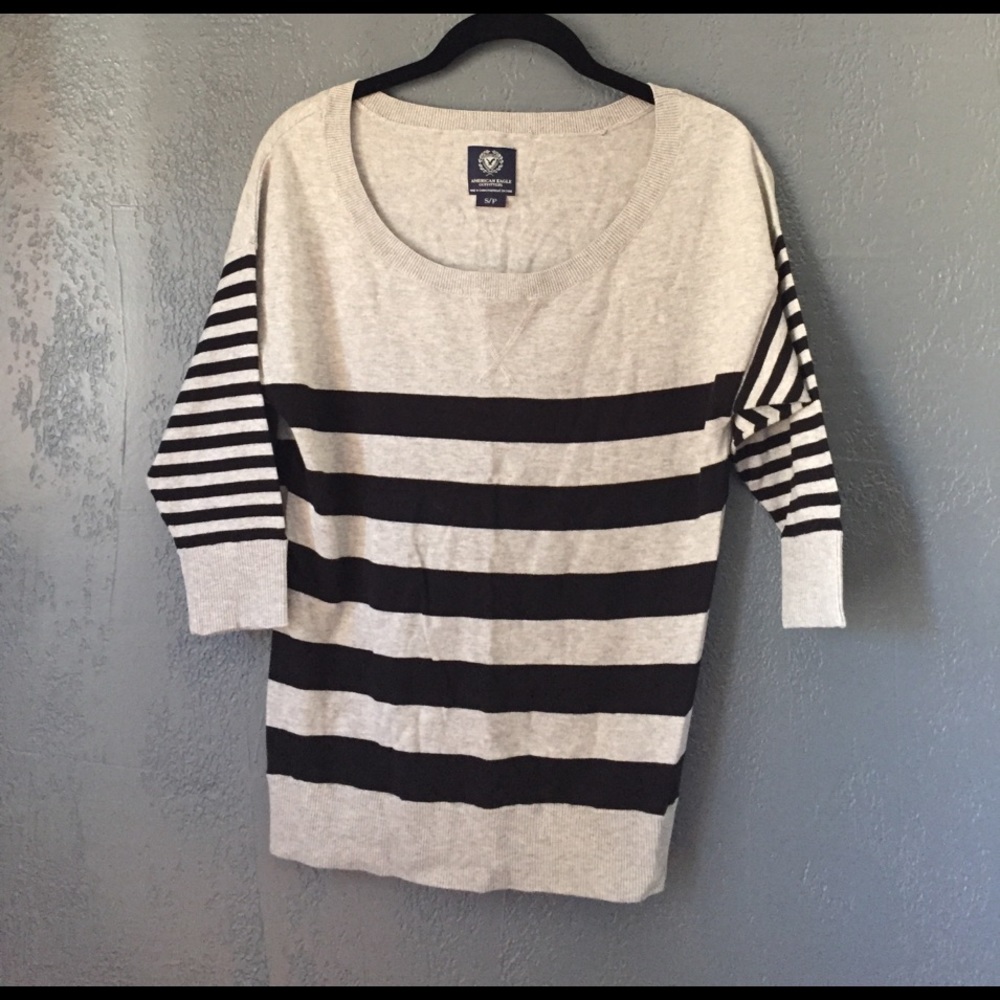 AE Three Quarter Sleeve Striped Sweater
