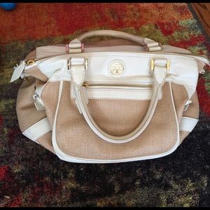 Tory Burch white leather and straw bag