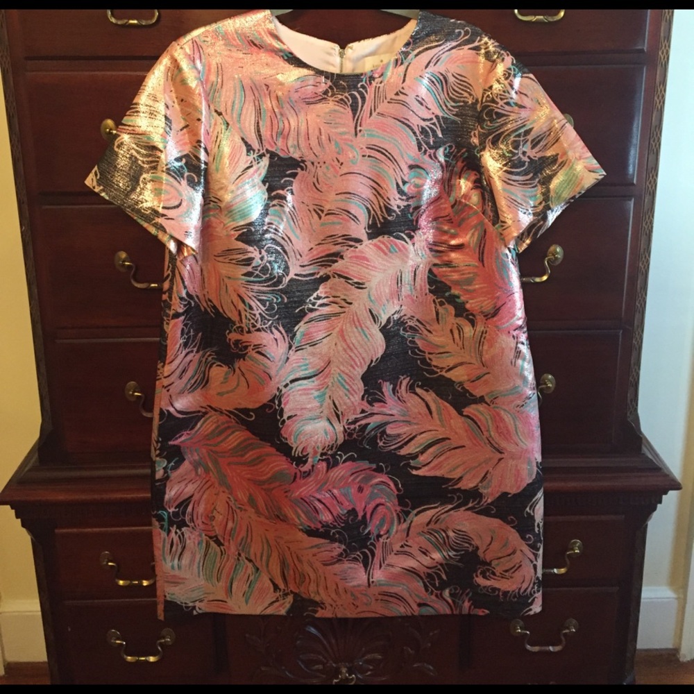 Kate Spade Regal Plumes Metallic Shift Dress