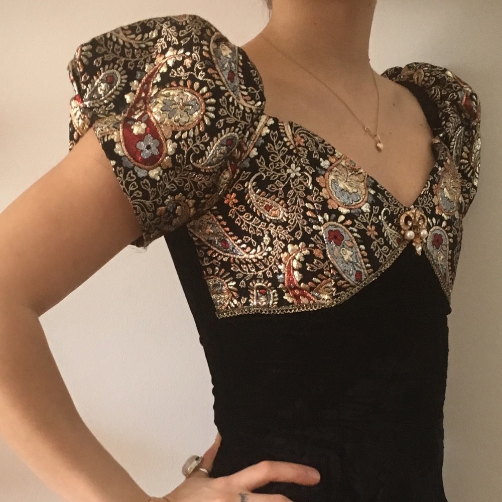 Vintage 1980's Gold Velvet Party Dress