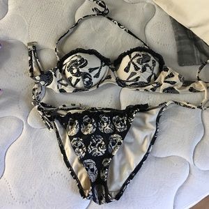 Black and white skull print bikini