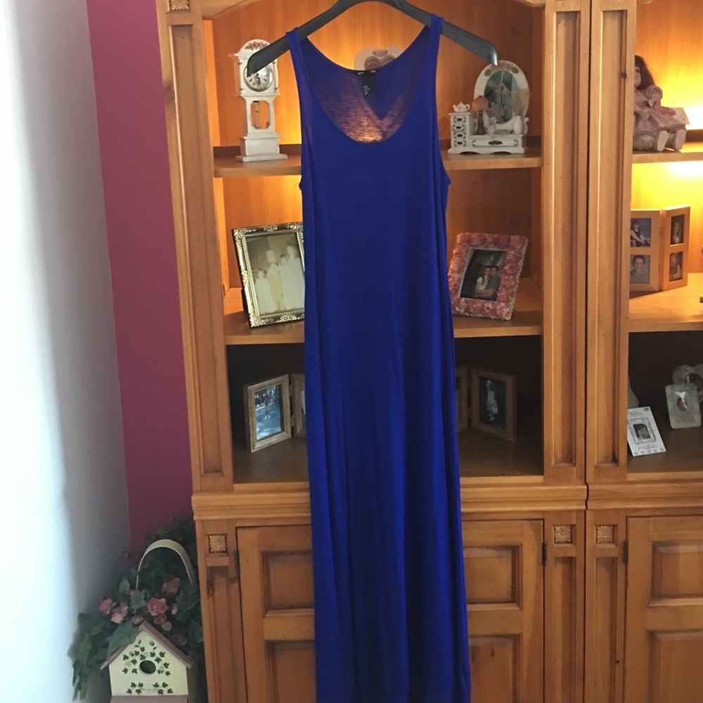 Long blue cotton tank top dress never worn