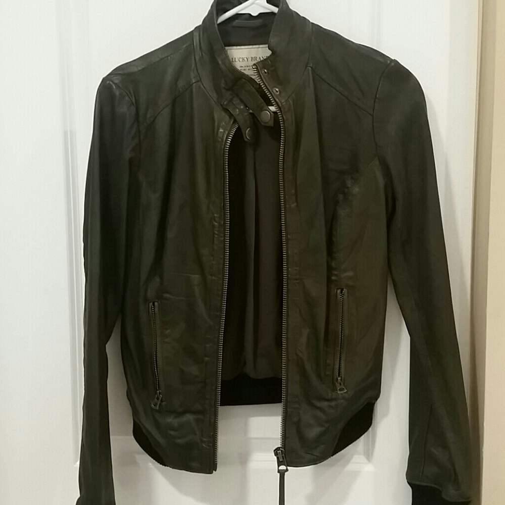 Women's military green leather jacket