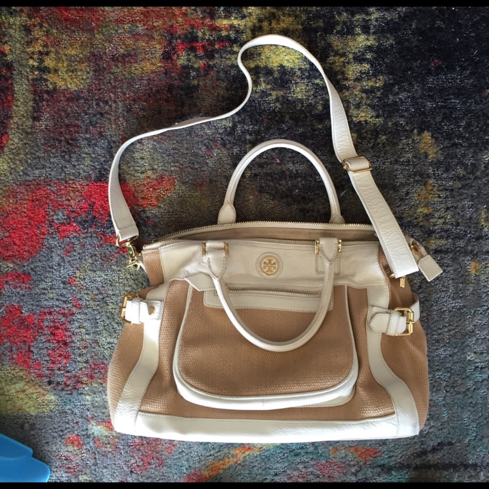 Tory Burch white leather & straw bag more photos