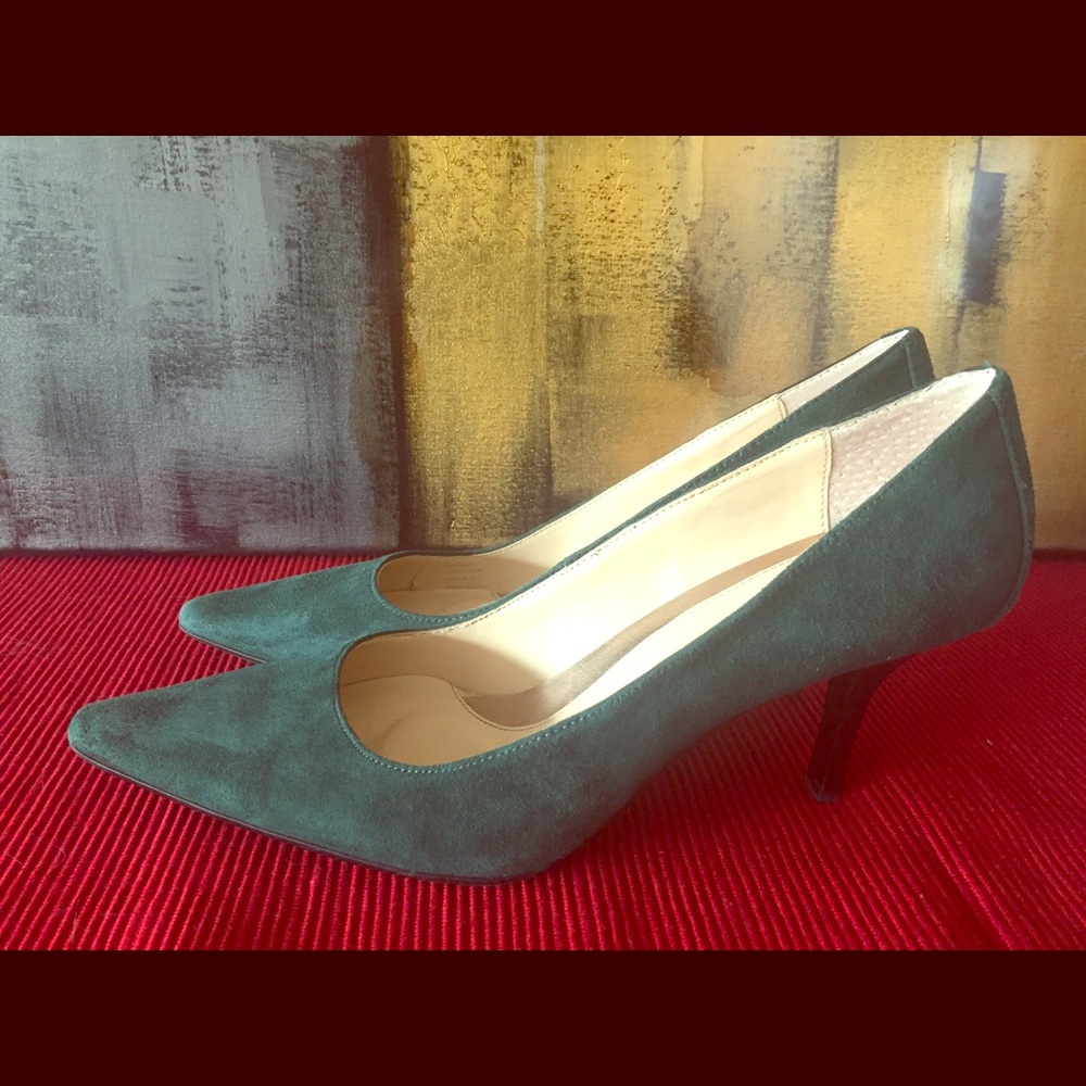 Calvin Klein Deep Green Suede Pointy Toe Pumps