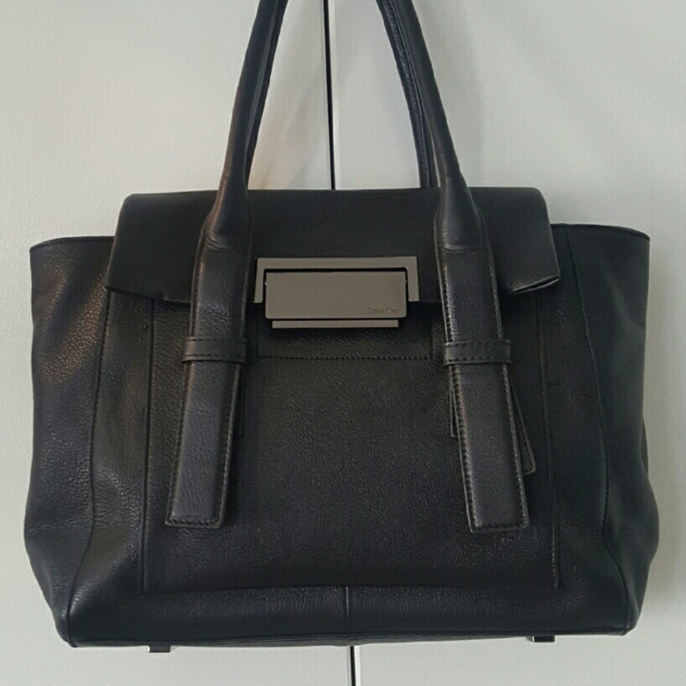 Black pebbled leather satchel