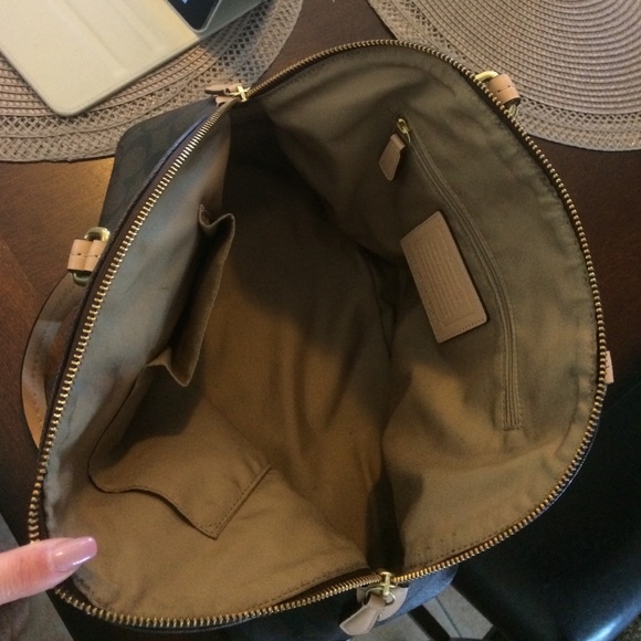 Coach purse- dark brown with nude handles. - Picture 3 of 6