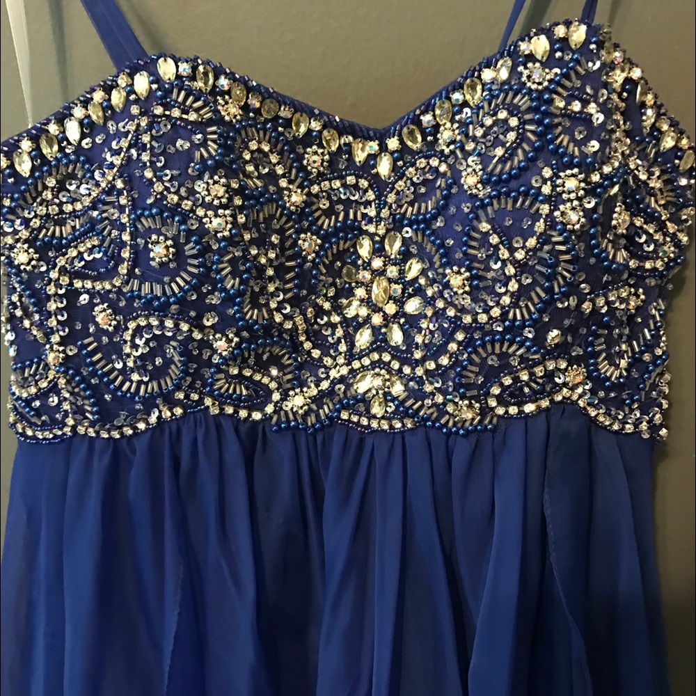 Blue rhinestone A line gorgeous dress.