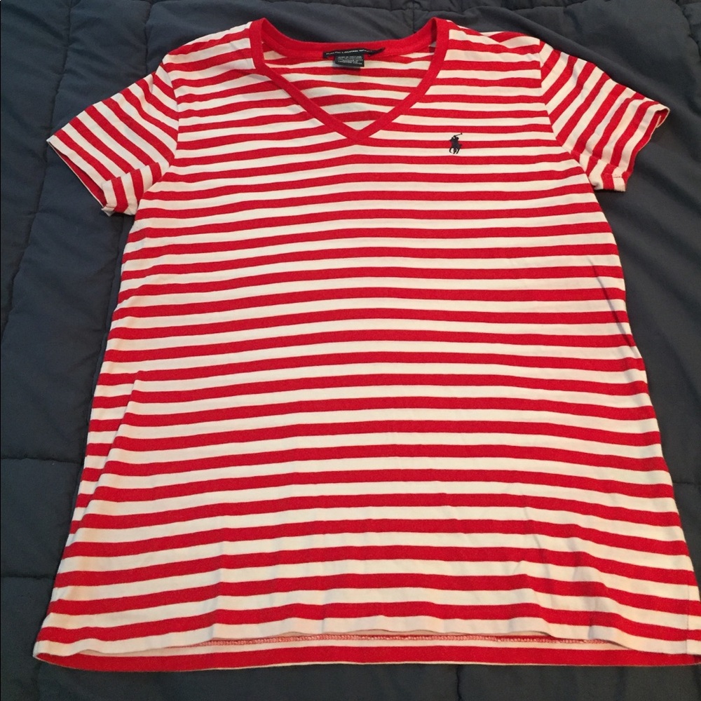 V neck striped polo tee by Ralph Lauren
