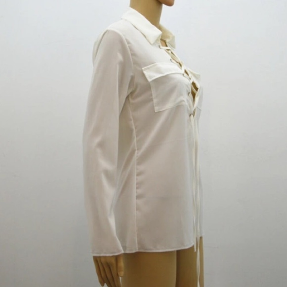 NEW! Lace up white blouse - Picture 3 of 8